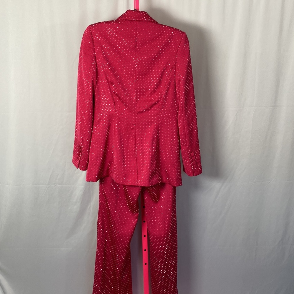 🚨WORN ON TV🚨 NADINE MERABI pink w/sparkle gems blazer pant suit size s/m - Picture 3 of 7